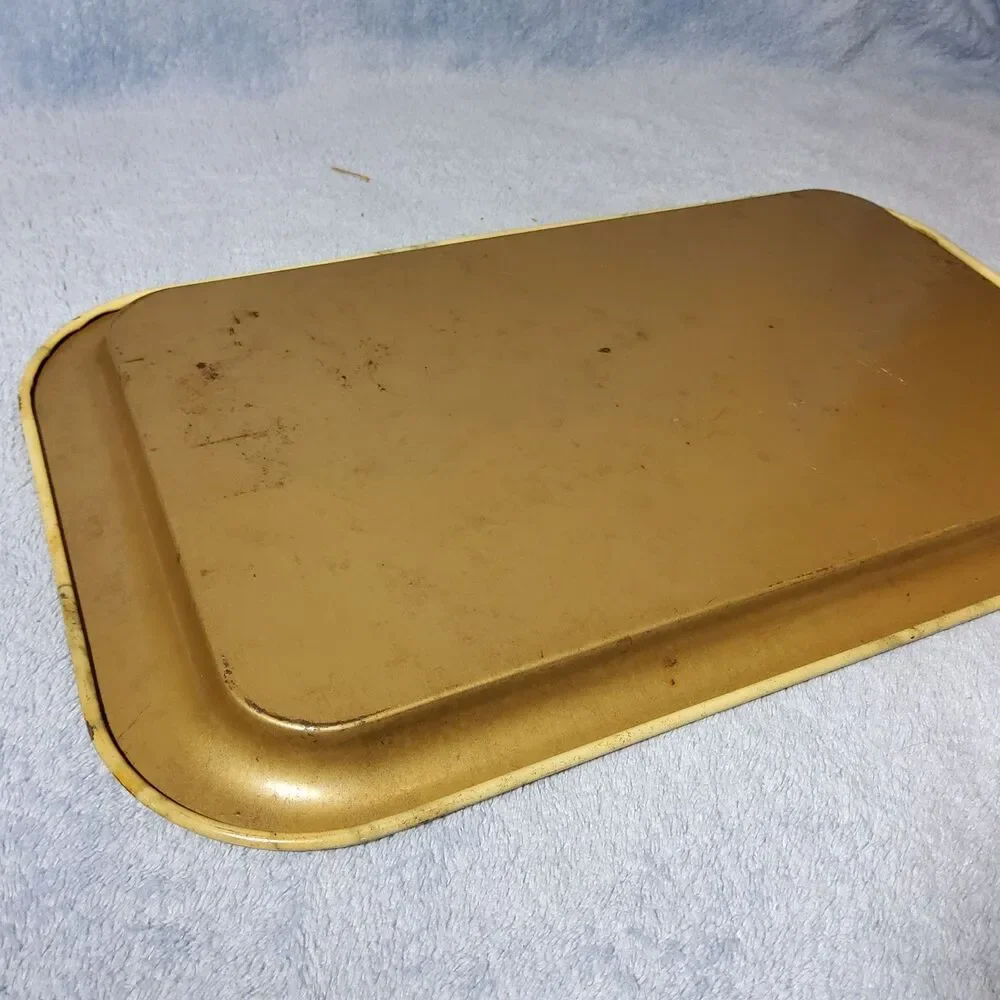 Vintage Serving Trays Cafeteria Lunch Metal Lap TV Marbled Gray Gold 14.5